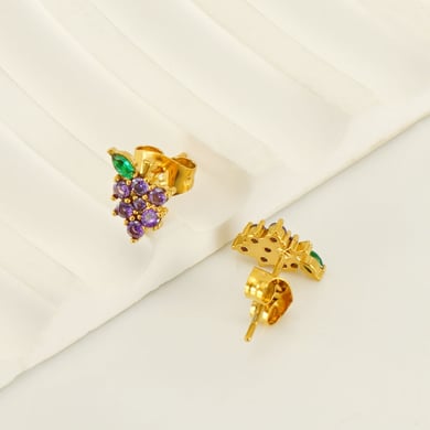 Orecchini piercing in acciaio inossidabile color oro a forma di uva h5 Immagine4