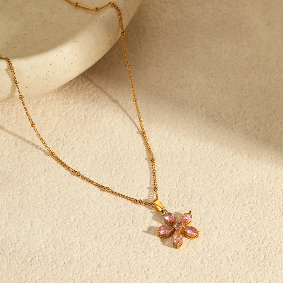 Einfache Serie Elegante Blume Edelstahl Damen Anhänger Halsketten Bild4