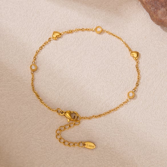 1 paar Simple Series Daily Heart roestvrij staal goudkleurige dameskettingarmbanden