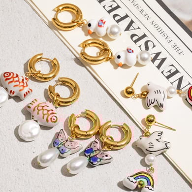Cute Animal Stainless Steel Gold Color  Drop Earrings h5 Picture2
