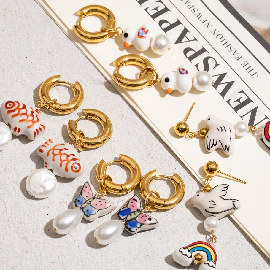Cute Animal Stainless Steel Gold Color  Drop Earrings Picture2