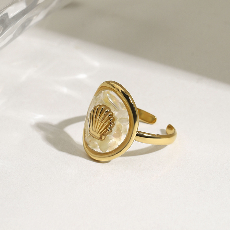 Oceanic Stainless Steel Gold Color Statement Ring Picture4