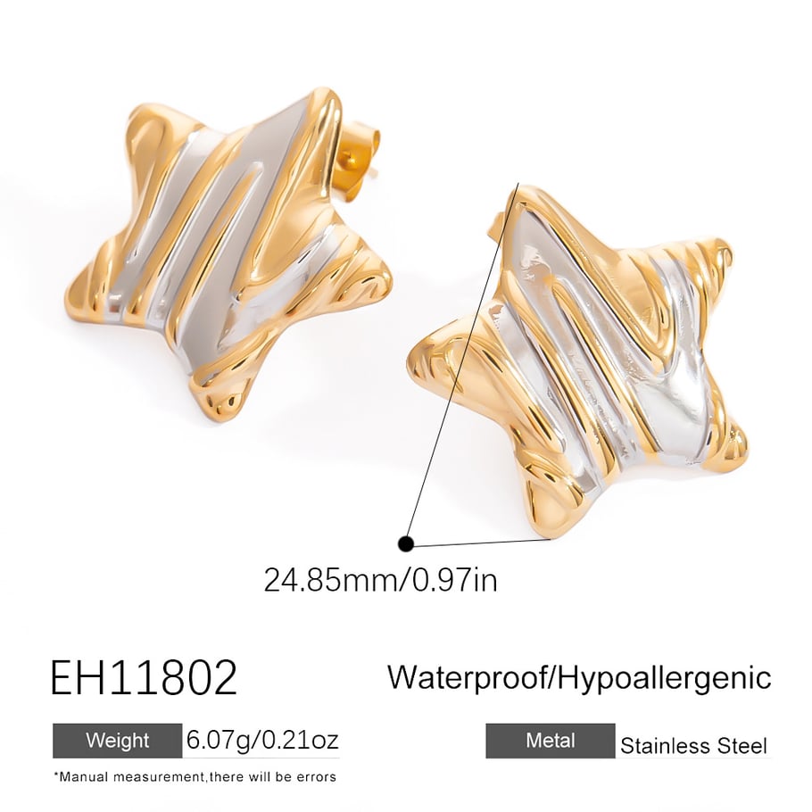 Retro Star Titanium Steel Gold Color Women's Stud Earrings 