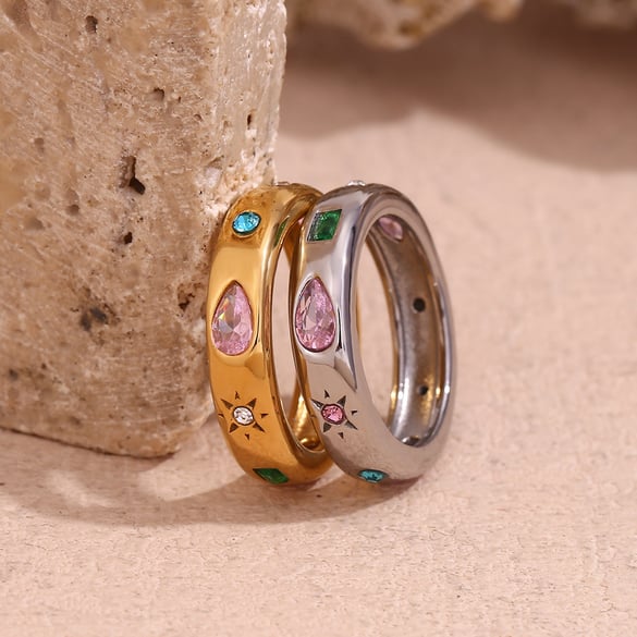 Luxe serie Dagelijkse gemengde kleuren roestvrijstalen enkele ringen