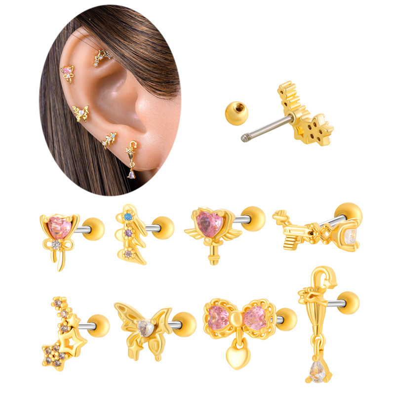 1 Pair Simple Series Simple Heart Copper   Gold Color  Zircon Women's Piercings Earrings Picture3