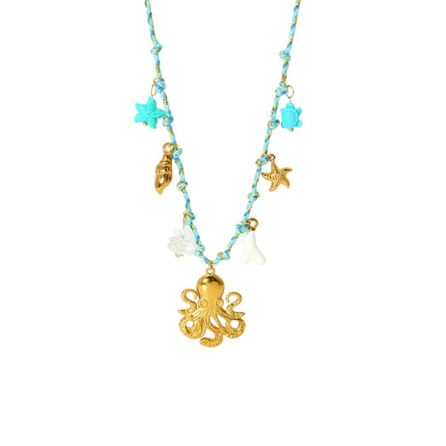 1 Paar Halsketten mit Anhänger „Romantic Series Vacation Turtle“ aus Edelstahl in Goldfarbe für Damen Bild5