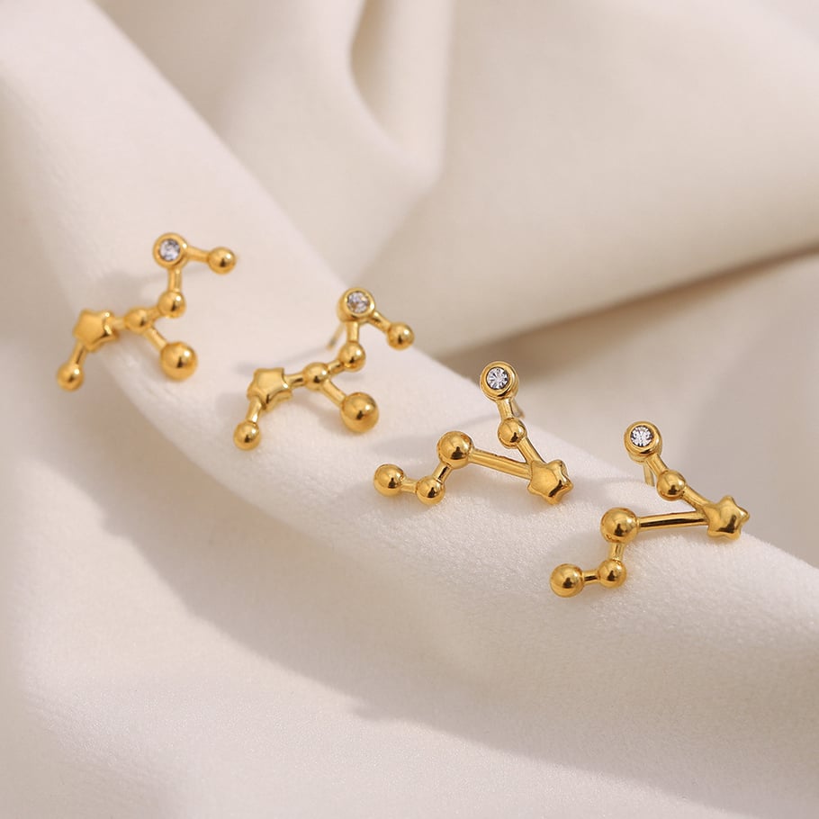 Pendientes de botón de acero inoxidable dorado con diseño de constelación para mujer Imagen3