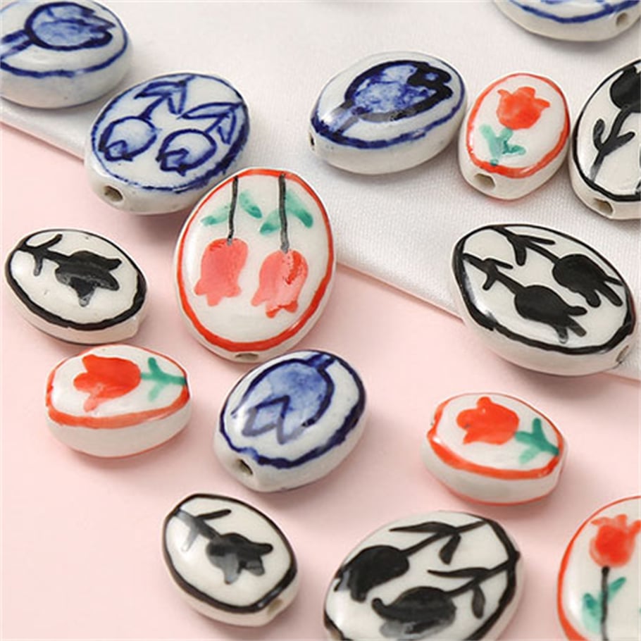 1 pieza de cuentas de cerámica con forma de flor para hacer joyas DIY Imagen3