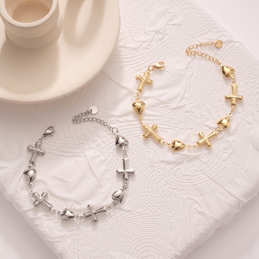 Bracelets à breloques classiques en acier inoxydable doré pour femme avec croix Image5