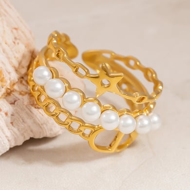 Multilayer Exquisite Stainless Steel Gold Color Women's Statement Rings h5 Picture4