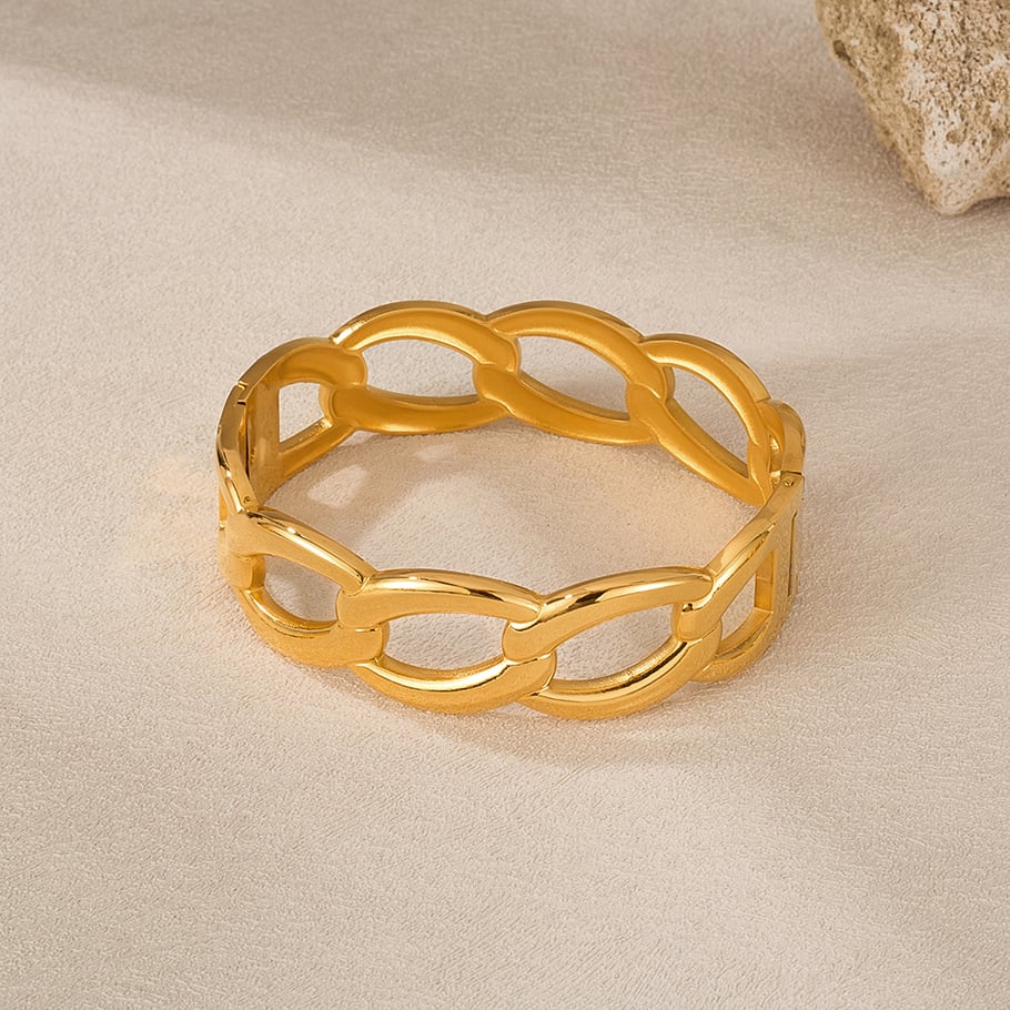 Bracelet simple géométrique en acier inoxydable doré pour femme, 1 pièce Image6