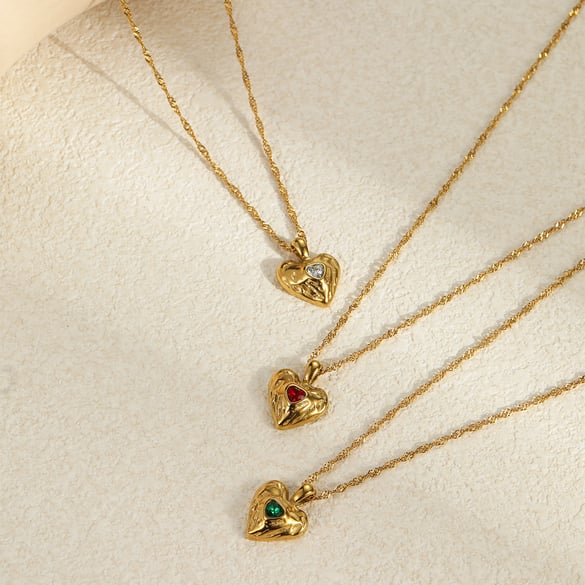 1 par de collares colgantes de acero inoxidable dorados con forma de corazón para mujer, serie simple y diaria 2