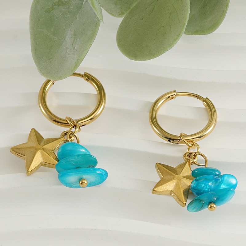 Orecchini pendenti a forma di stella in acciaio inossidabile color oro Immagine4
