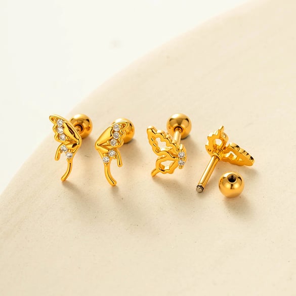 Flügel Kupfer Gold Farbe Zirkon Piercings Ohrringe 2