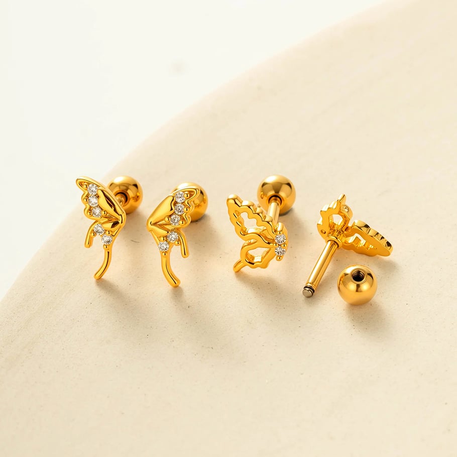 Flügel Kupfer Gold Farbe Zirkon Piercings Ohrringe Bild3