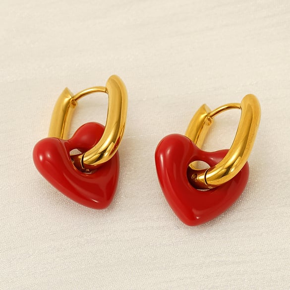 Orecchini pendenti a forma di cuore in acciaio inossidabile color oro 2