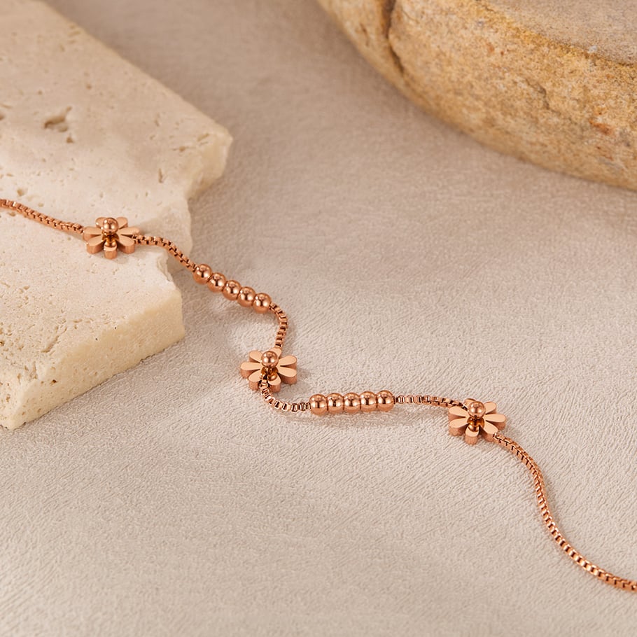 Bracelet chaîne en acier inoxydable pour femme, série Simple, motif fleur simple, 1 pièce Image5