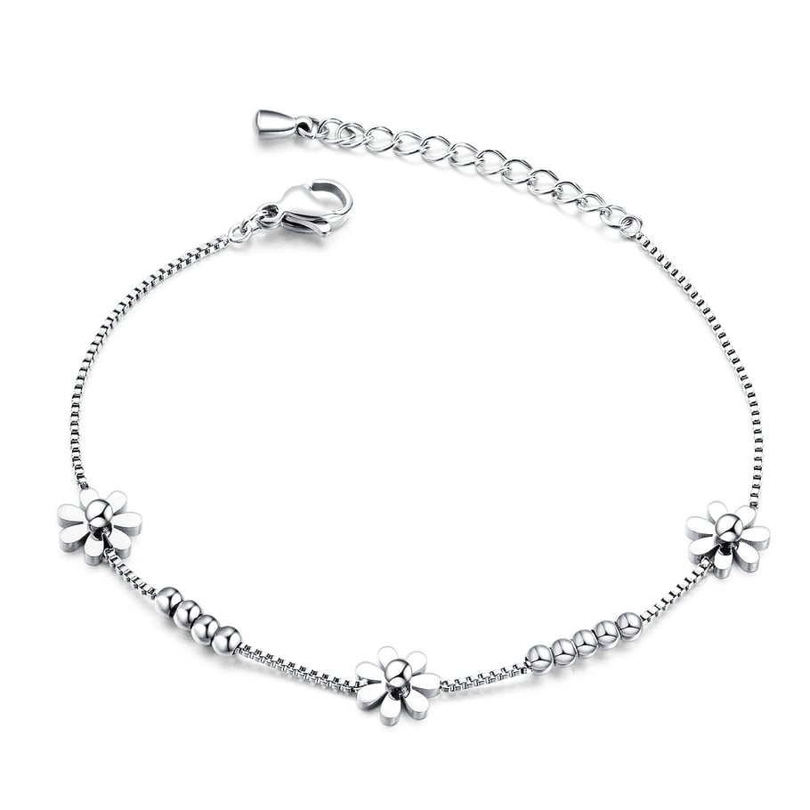 Bracelet chaîne en acier inoxydable pour femme, série Simple, motif fleur simple, 1 pièce 