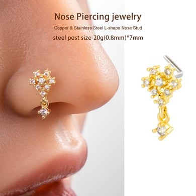 1 pièce de clou de nez en forme de fleur en cuivre doré et zircon pour femme h5 Image5