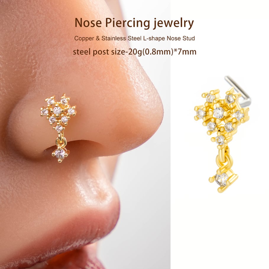 1 pièce de clou de nez en forme de fleur en cuivre doré et zircon pour femme Image5
