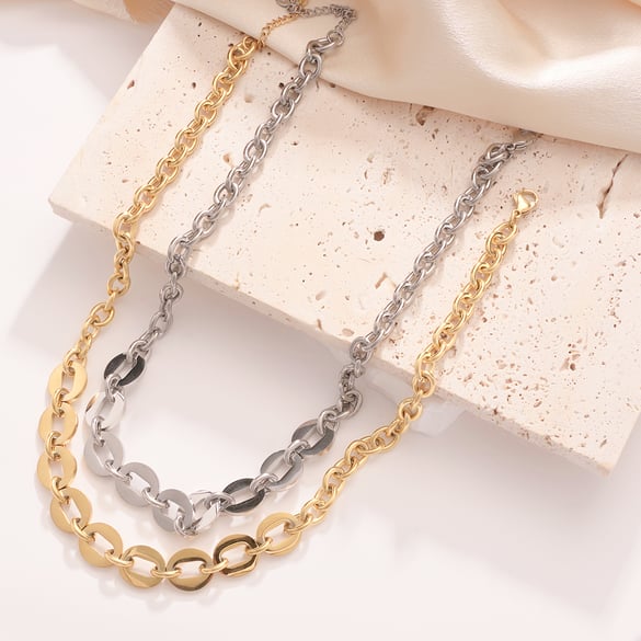 Einfache Serie Ringförmige Patchwork Edelstahl Gold Farbe frauen Kette Halsketten 2