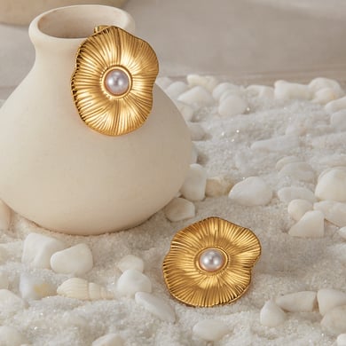 1 paio di orecchini a bottone da donna in acciaio inossidabile color oro, serie semplice, con pianta quotidiana h5 Immagine5