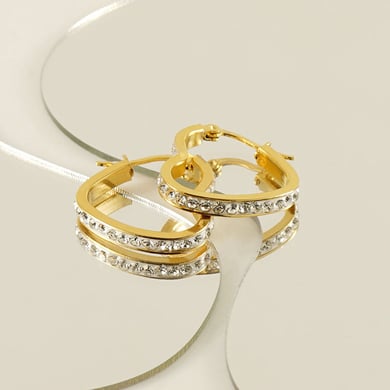 Orecchini a cerchio in acciaio inossidabile color oro a forma di cuore h5 Immagine3