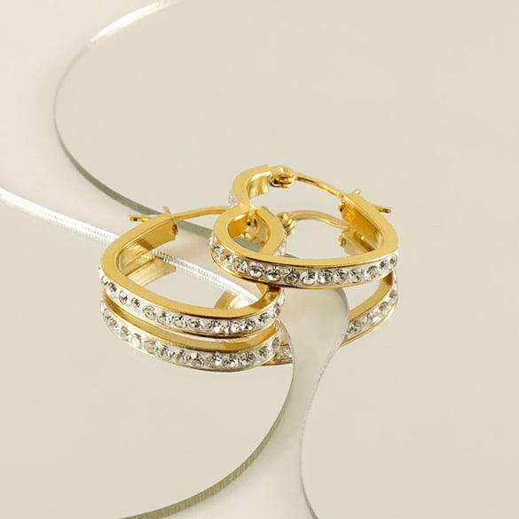 Heart Stainless Steel Gold Color Hoop Earrings 2
