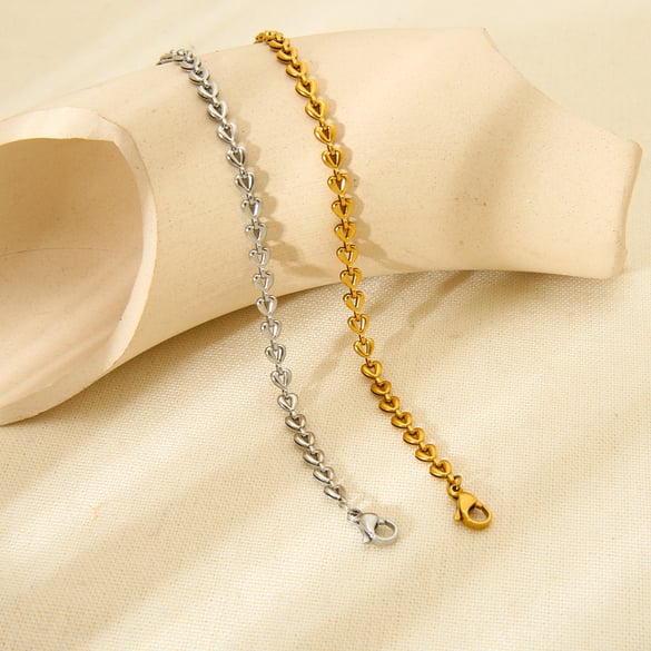 Bracelets unisexes en acier inoxydable couleur or, série Simple, motif cœur quotidien