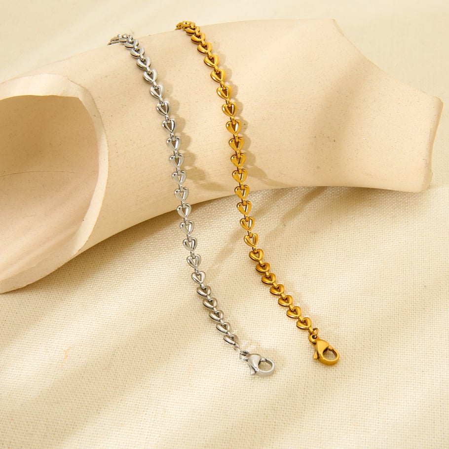Simple Series Daily Heart Stainless Steel   Gold Color Unisex Chain Bracelets Picture2