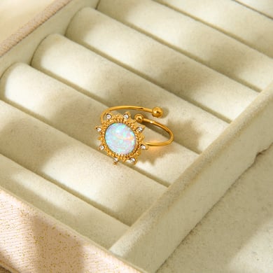 1 Paar elegante geometrische Statement-Ringe aus Edelstahl der Luxuriöse Serie in Goldfarbe h5 Bild4