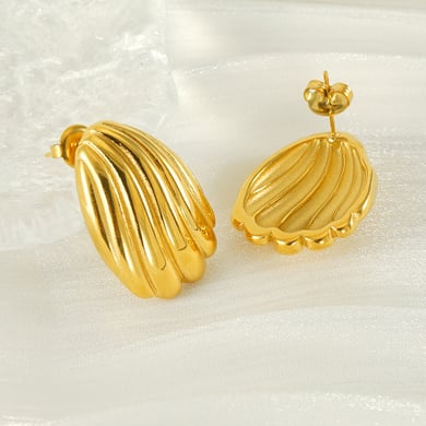 Orecchini a bottone in acciaio inossidabile color oro con conchiglia h5 Immagine4
