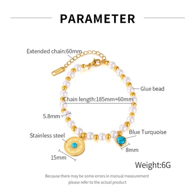 1 Paar Simple Series Tägliche geometrische Edelstahl Goldfarbene Perlenarmbänder für Damen h5 Bild2