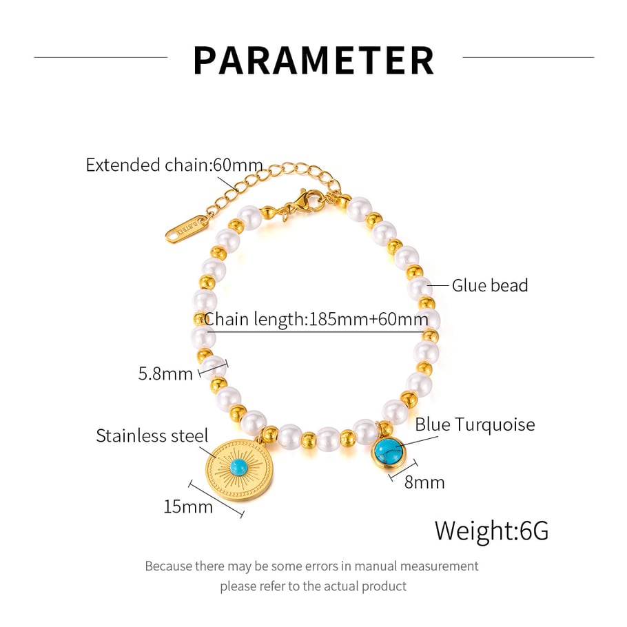 1 Paar Simple Series Tägliche geometrische Edelstahl Goldfarbene Perlenarmbänder für Damen Bild2