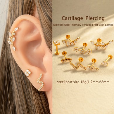 Edelstahl Gold Farbe Zirkon Piercings Ohrringe h5 Bild4