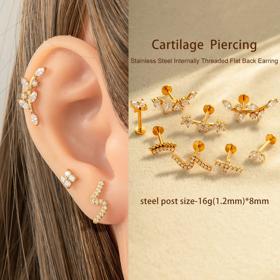 Edelstahl Gold Farbe Zirkon Piercings Ohrringe Bild4