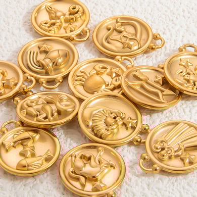 Colgantes de constelación redondos de acero inoxidable color dorado para mujer h5 Imagen4