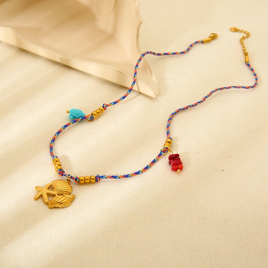 1 paio di collane con ciondolo a forma di tartaruga bohémien, serie classica, in acciaio inossidabile color oro, da donna Immagine2
