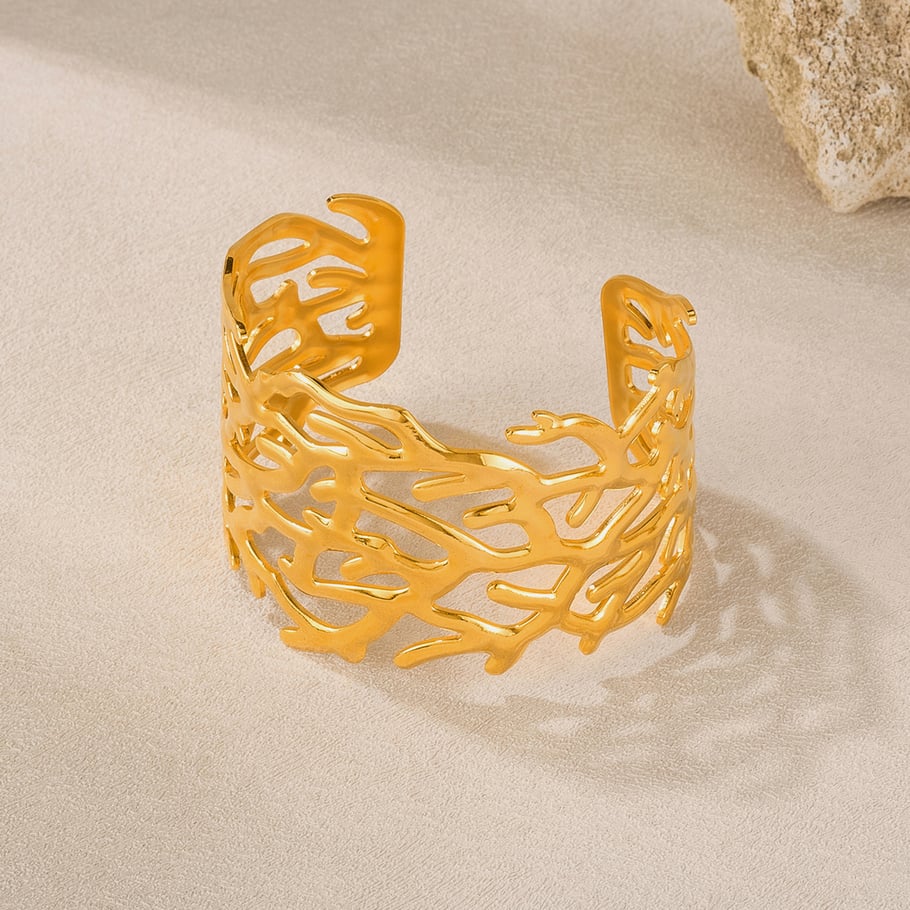 Pulseras de acero inoxidable color dorado para mujer, serie simple, 1 unidad Imagen4