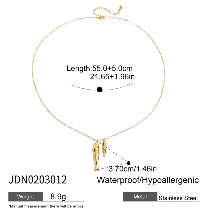 Collares colgantes de acero inoxidable color dorado con forma de pez Imagen2
