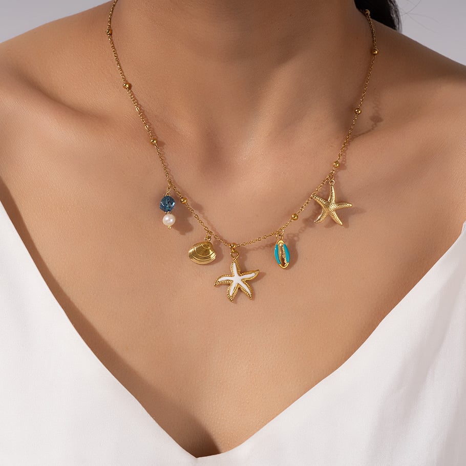 Classic Starfish Colorful Gold Color Women's Pendant Necklaces Picture6