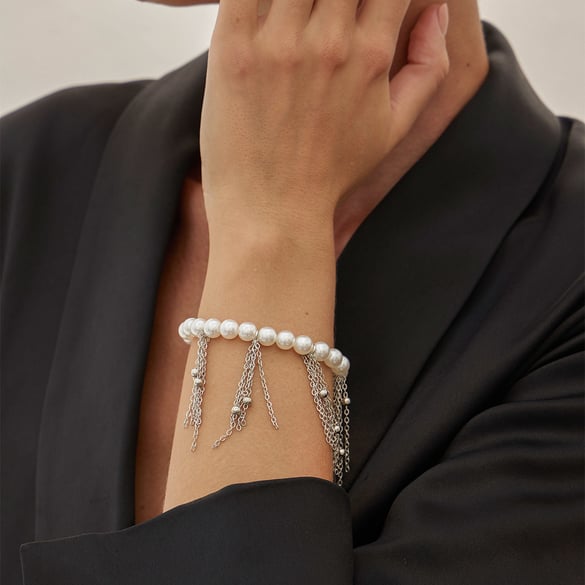 Punk kwastjes kunstmatige parel ijzeren kralen armbanden