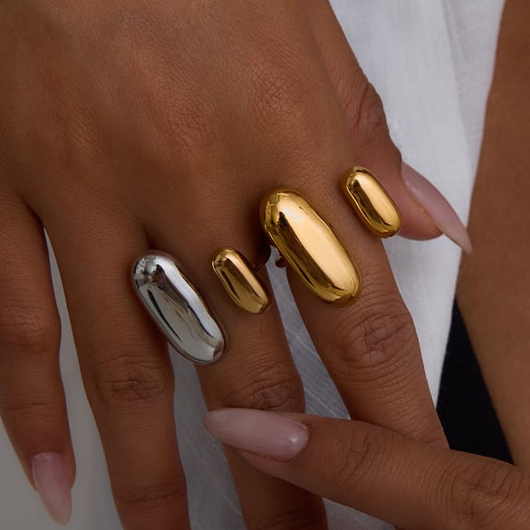 Simple Stainless Steel Mixed Color Statement Ring