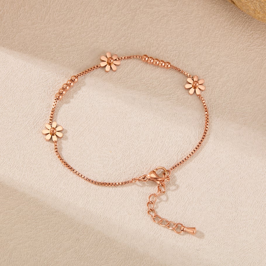 Bracelet chaîne en acier inoxydable pour femme, série Simple, motif fleur simple, 1 pièce Image2