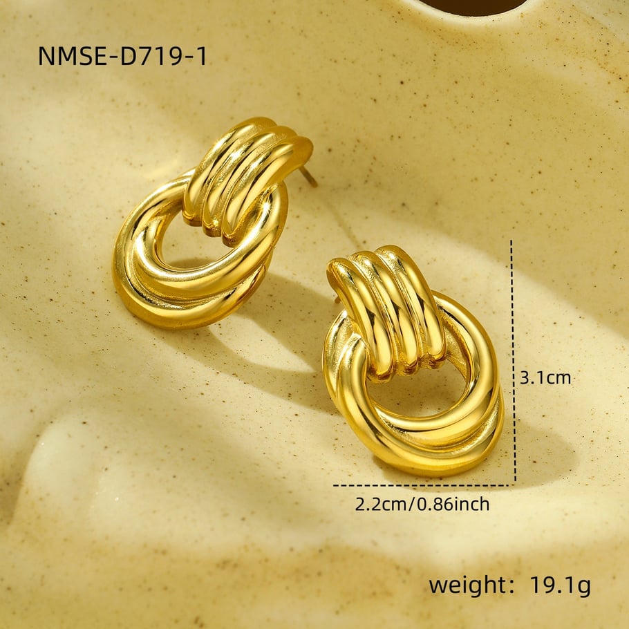 1 Paar einfache Serie elegante geometrische Edelstahl Gold Farbe Damen Ohrstecker 