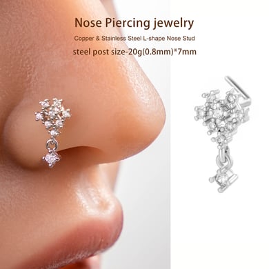 1 pièce de clou de nez en forme de fleur en cuivre doré et zircon pour femme h5 Image6