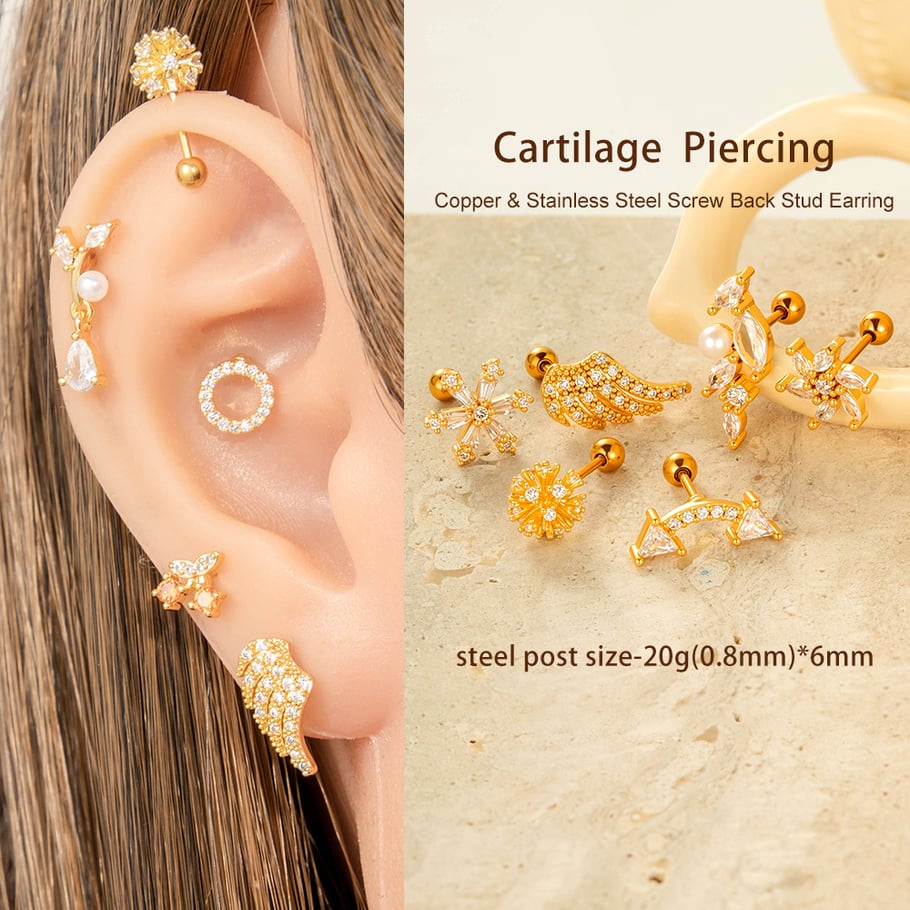 Blume Kupfer Gold Farbe Zirkon Piercings Ohrringe Bild4
