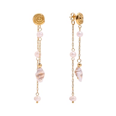 Oceanic Stainless Steel  Gold Color Shell Dangle Earrings h5 