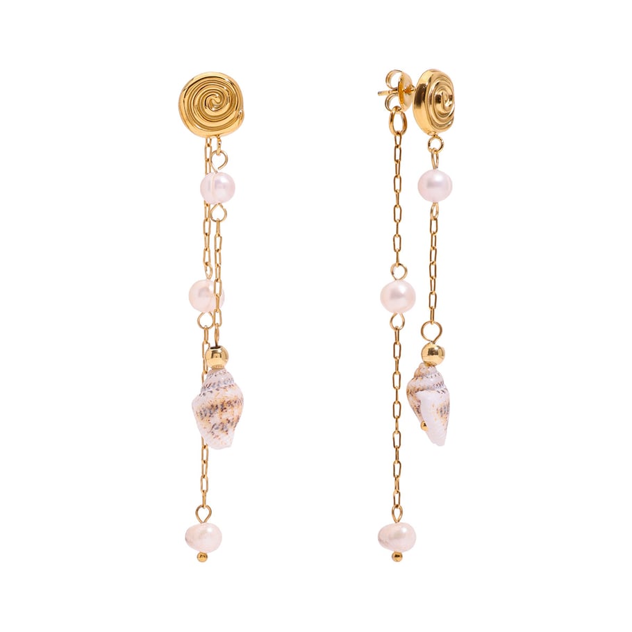 Oceanic Stainless Steel  Gold Color Shell Dangle Earrings 