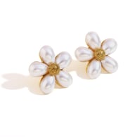 French Imitation Pearl Flower Earrings-Gold 